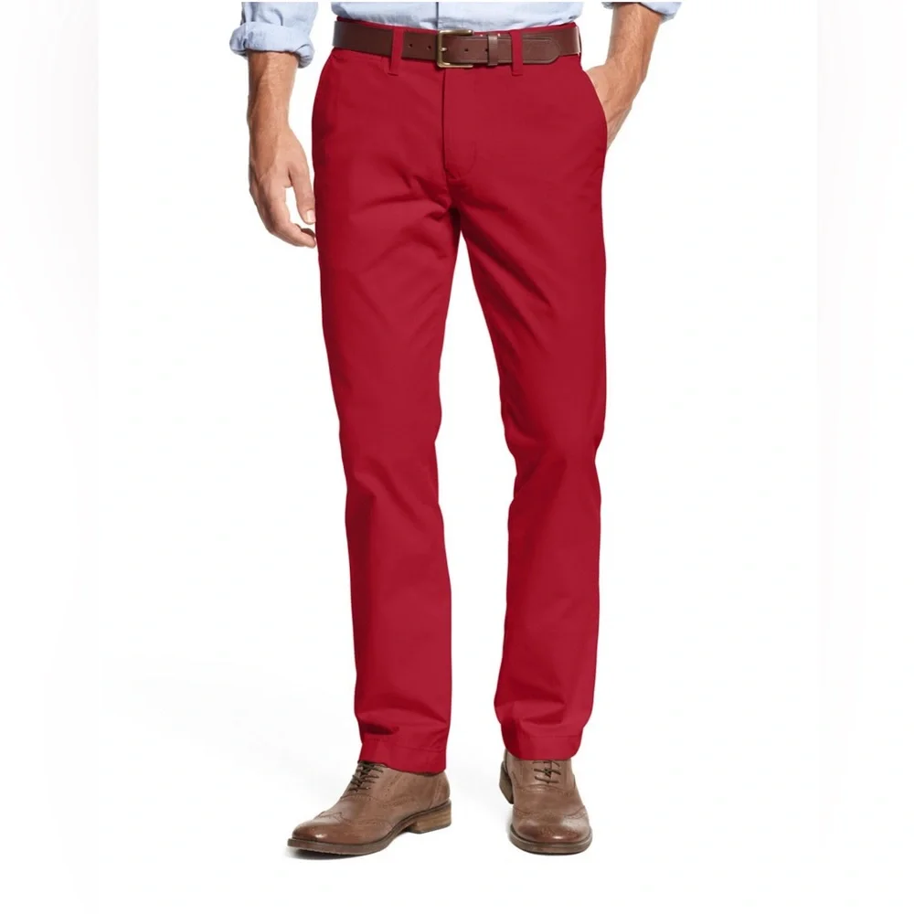 Tommy Hilfiger Men's Vibrant Red Straight Fit Chino Pants Sz 33/32 Pre-Loved! - Picture 1 of 1